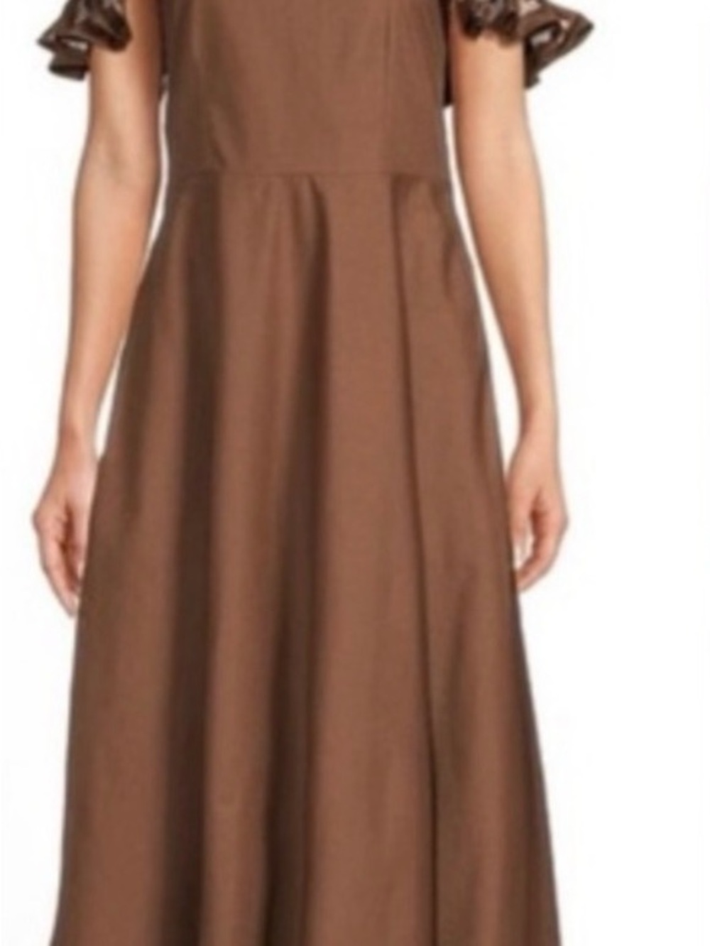 Fanm Mon Chocolate Brown Maxi Dress with Ruffle Sleeves
